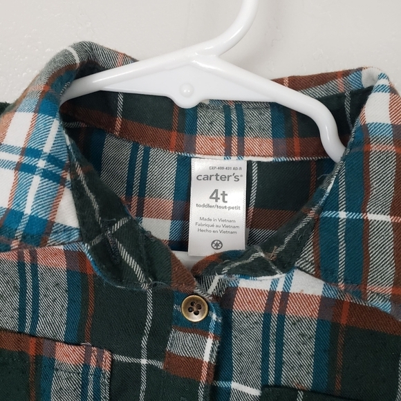 Carter's Toddler Girl 4T Fall Plaid Flannel Dress Pleated Long Sleeve Green - Picture 2 of 5